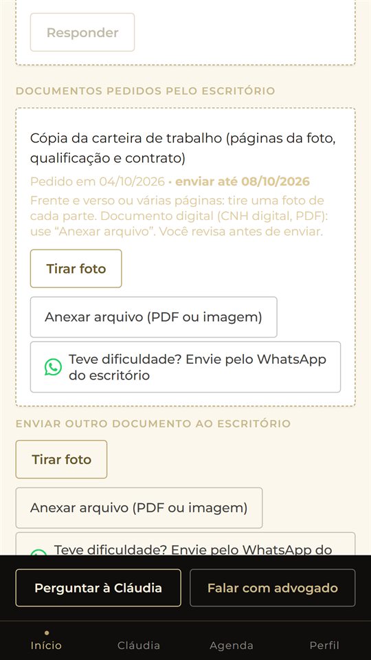 Envio de documentos pedidos pelo escritório: tirar foto ou anexar arquivo